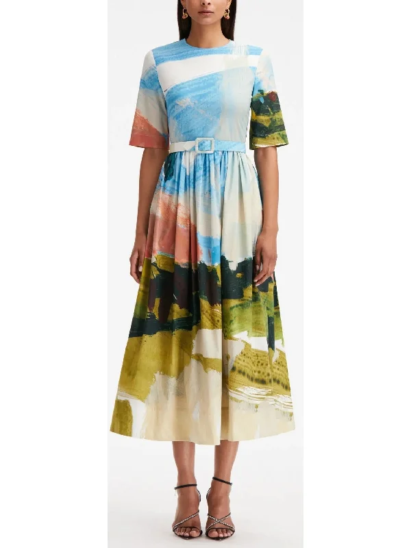 Abstract Landscape Cotton Poplin Dress