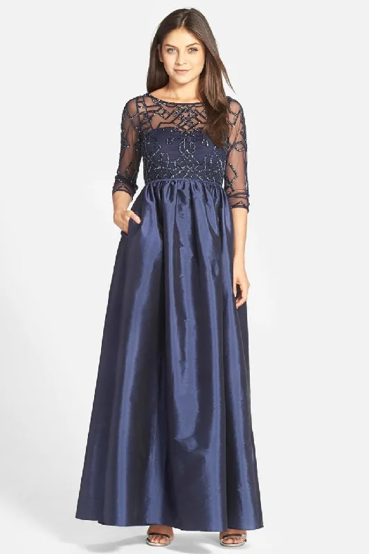 Adrianna Papell - 91912620SC Beaded Sheer Sleeve Taffeta A-Line Dress