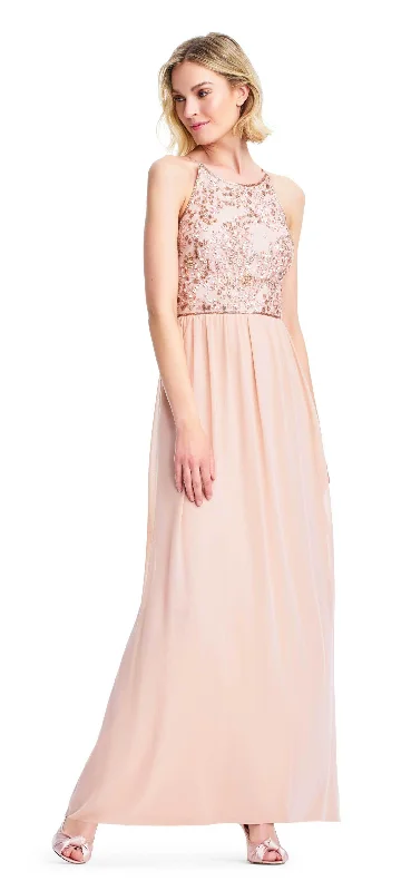 Adrianna Papell - Embellished Halter Chiffon A-line Dress AP1E203111SC