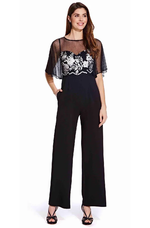 Adrianna Papell - Flared Sleeve Embroidered Mesh Jumpsuit AP1E205755SC