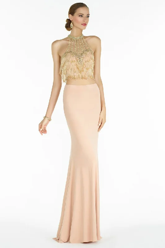 Alyce Paris 2605 - Embellished Tassel Croptop Two-Piece Gown