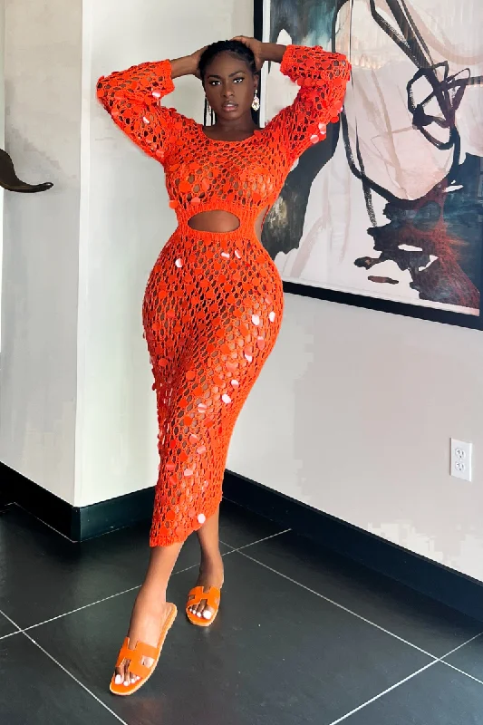 BEJEWELED ORANGE CROCHET COVERUP | DRESS (S-XXL)