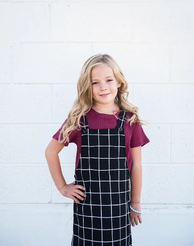 Little Girls Grid Overall Dress with Front Pocket