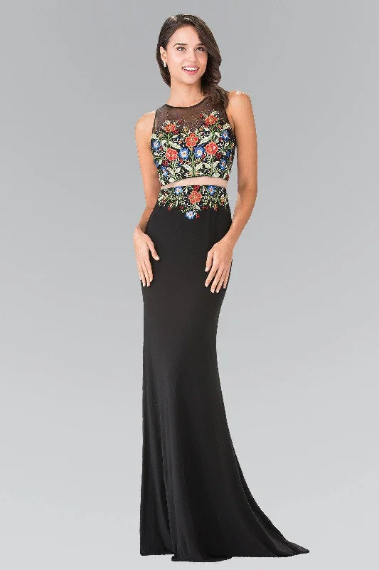 Black Mock Two-Piece Floral Embroidered Dress by Elizabeth K GL2241