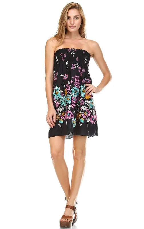 Black Windy Floral Elastic Band Top Sundress