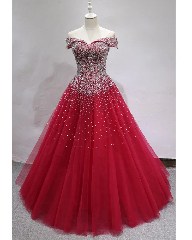 Bling Bling Off the Shoulder ball Gown Prom Dress with beading Girls  Quinceanera Sweet 16 Dress