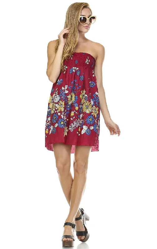 Burgundy Windy Floral Elastic Sundress