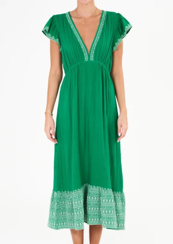 Cella Embroidered Dress- Green