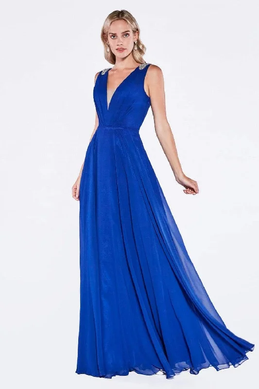 Cinderella Divine - Beaded Plunging Ruched Evening Dress