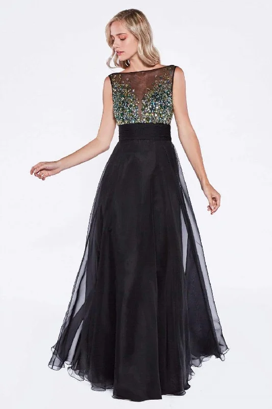 Cinderella Divine - Rhinestone Embellished Sheer Chiffon Evening Dress