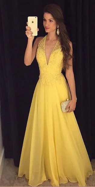 Daffodil Chiffon V-neck Princess A-Line Prom Dress, PD2310043