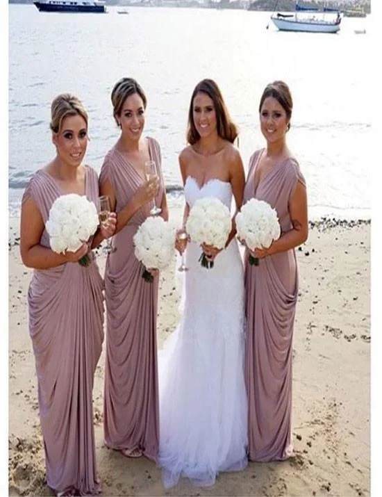 Elegant bridesmaid dress,V-neck bridesmaid dress,Ruffles bridesmaid dress ,Simple Bridesmaid dress ,PD80