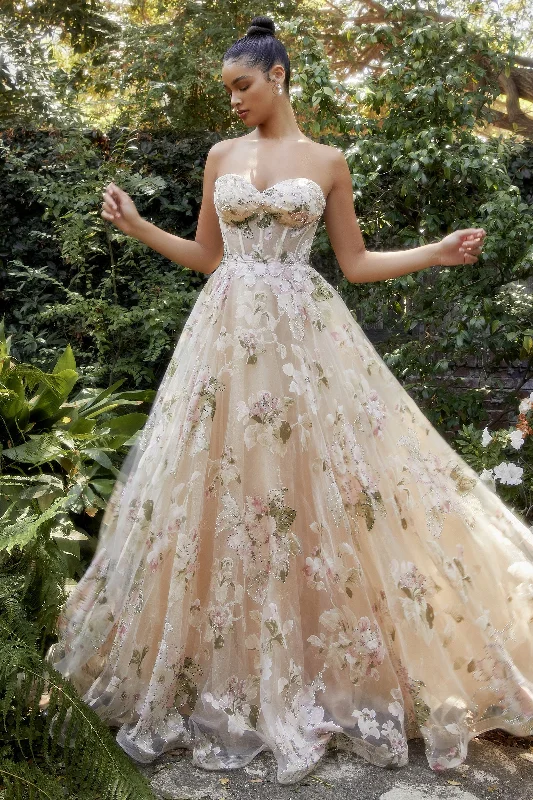 Enchanted Blooms: Captivating Floral Ballgown for Unforgettable Occasions