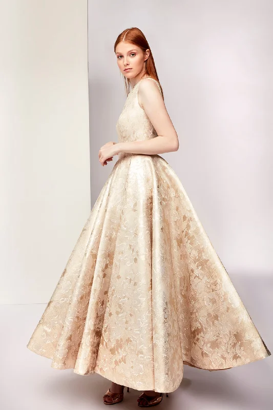 Floral motif brocade gown