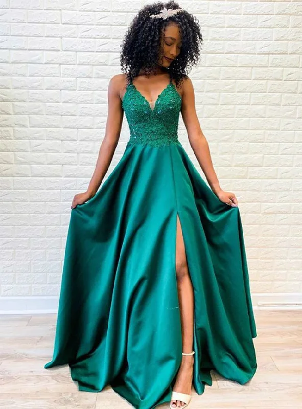 Hunter Green Sweetheart A-Line Prom Dress with Side Slit, PD23030144