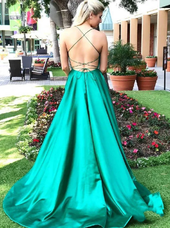 Jade A-line Backless Sleeveless Criss Cross Satin Prom Dress, PD2303140