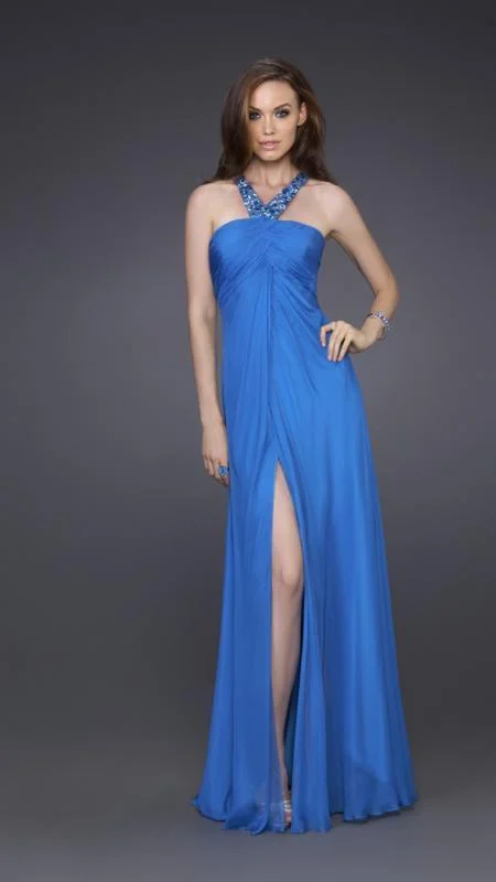 La Femme - Ornate V-strap Peaked Empire Gown 15245