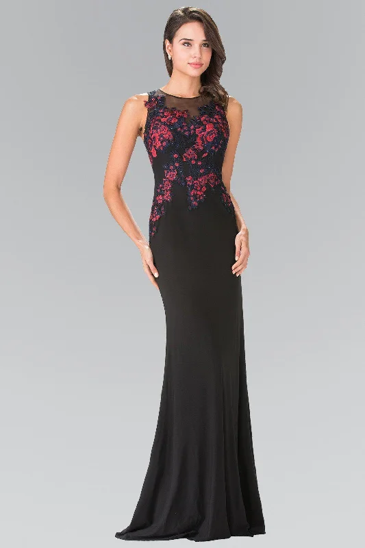 Long Illusion Dress with Floral Embroidery by Elizabeth K GL2238