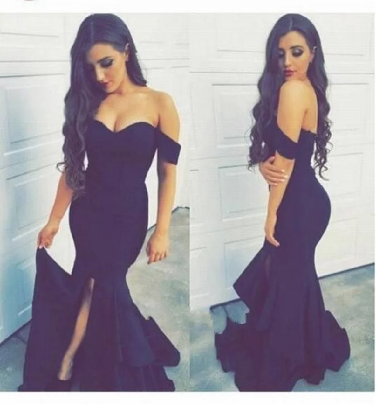 LP1450 Off the Shoulder Black Mermaid Evening Gowns,Sexy Backless Formal Dress Vestido De Festa