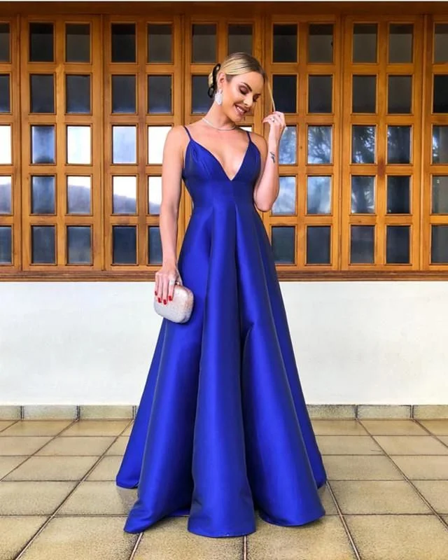 Royal Blue A-Line Sweetheart Backless Satin Prom Dress, PD2306227