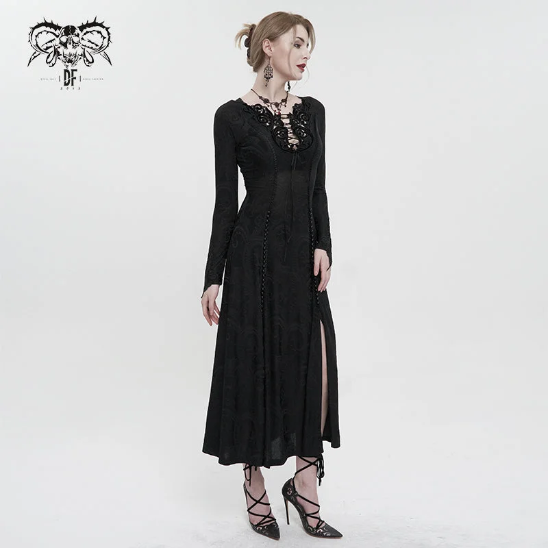 SKT144 gothic dark pattern long sleeve long dress