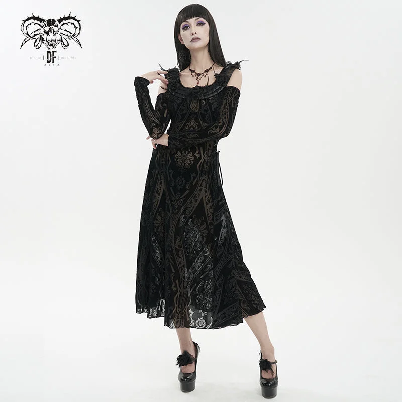 SKT163 Gothic flocked printing off-the-shoulder dress