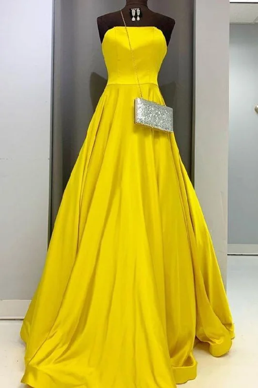 Strapless Yellow A-Line Prom Dress, PD2303088