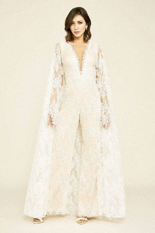 Tadashi Shoji - Slit Cape Sleeve Plunging Neck Jumpsuit