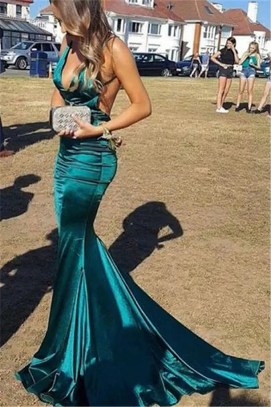 Teal Temptation Backless Mermaid Prom Dress in Elastic Satin, PD2305143