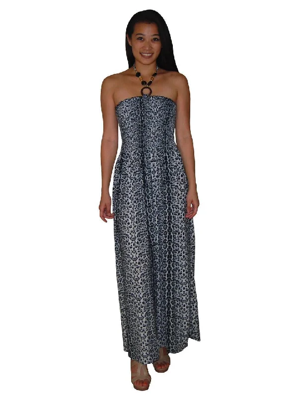 Silky Strapless Dress Cheetah Leopard Print Black Gray Ivory White