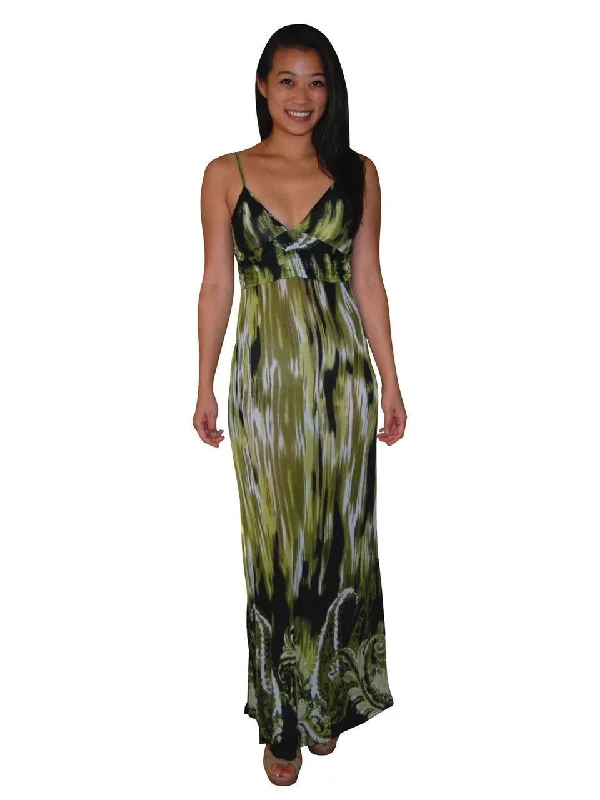 Animal Print Silky Strapless Dress Green Jungle Paisley Spaghetti Strap