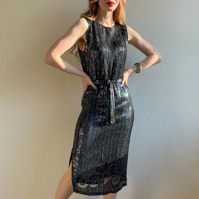 1980s Black Sequined Tank Top Dress (XS/S)