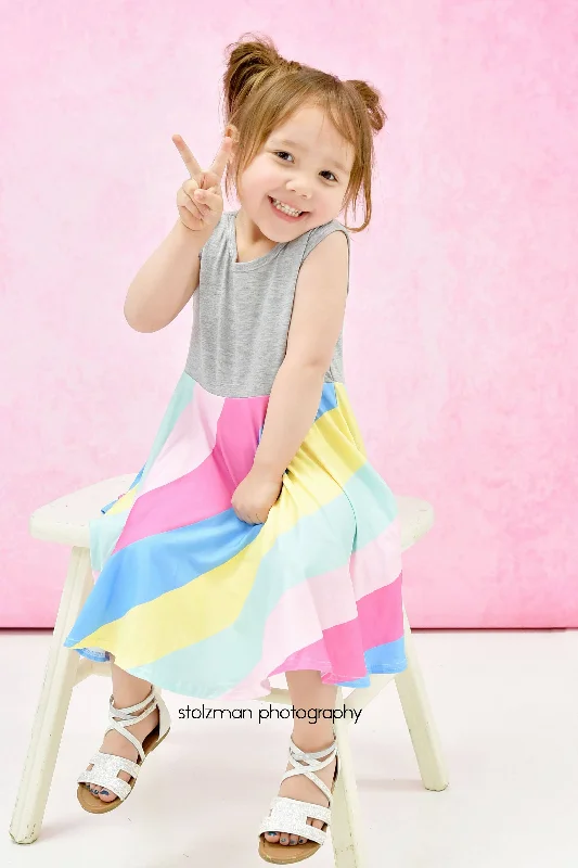 Summer Rainbow Tank Twirl Milk Silk Dress