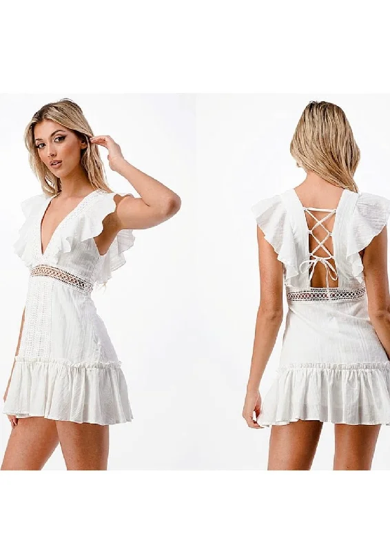 crochet trim back laceup dress