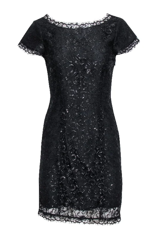 Joie - Black Metallic Lace Cap Sleeve Sheath Dress Sz S