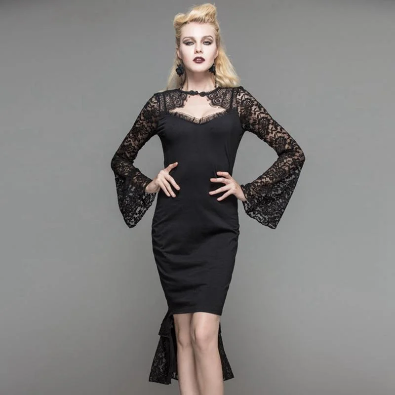 Women's Peekaboo Lace Sleeved Punk Dress