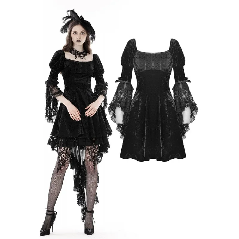 Women's Gothic Lace Sleeved Velvet Dress