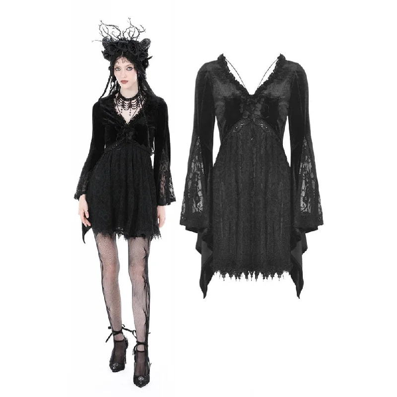 Women's Gothic Plunging Lace Splice Velvet Dress