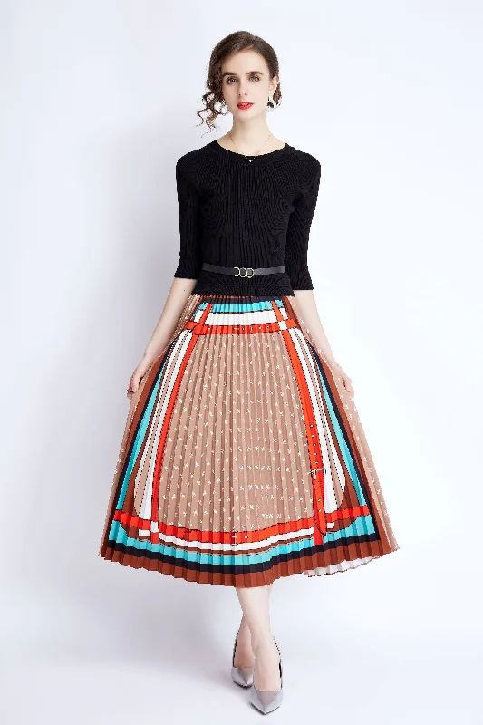 Multicolor Day A-line Crewneck Elbow Sleeve Maxi Dress Elegant Long Skirt