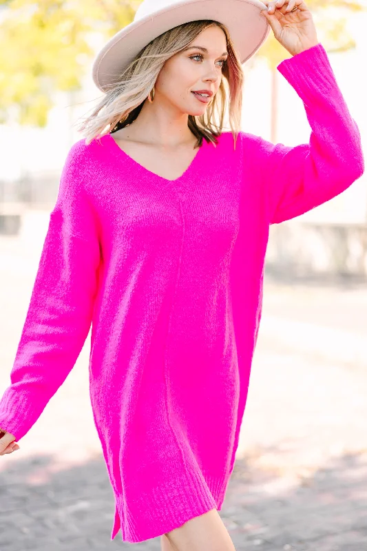 Ready For The Day Hot Pink Sweater Dress