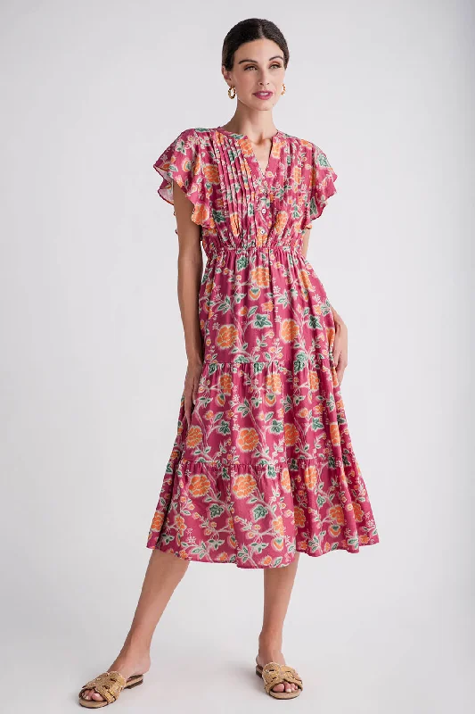 THML Flutter Sleeve Tiered Midi Dress