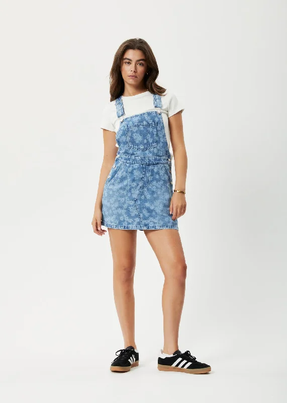 AFENDS Womens Fink - Denim Overall Dress - Worn Blue Daisy