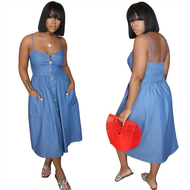 Denim Empire Waist Sling Dress