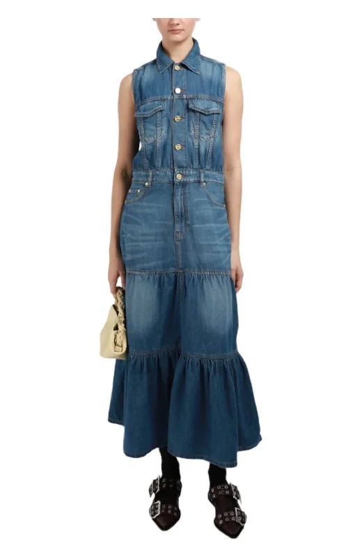 Light Denim Long Dress In Mid Blue Vintage