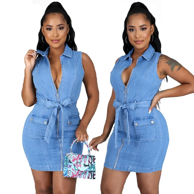 Sexy Women's  Sleeveless Denim Casual Dress