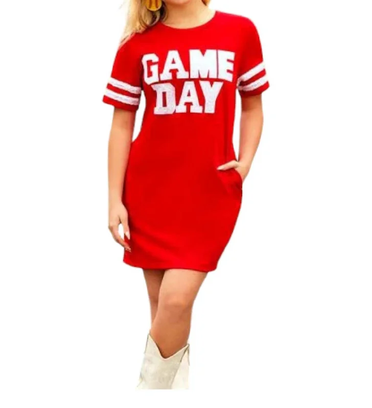 Game Day Sequin Shirt Dress In Red