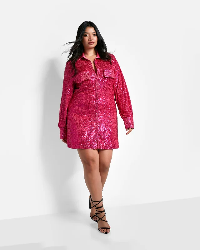 Sapphire Sequin Oversized Shirt Dress | Fuchsia