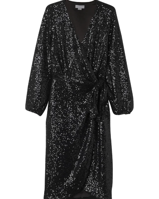 Black Sequin Vienna Wrap dress | Black