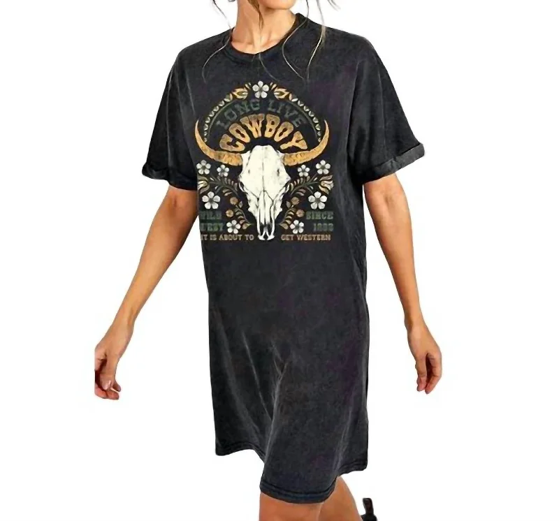 Long Live Cowboy T-Shirt Dress In Grey