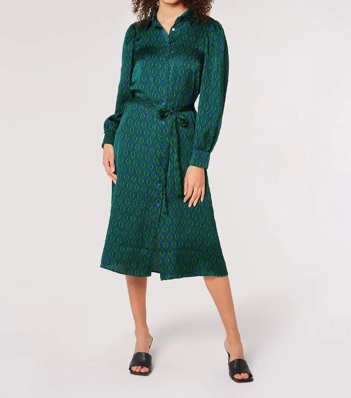 Medallion Shirtdress In Green/blue